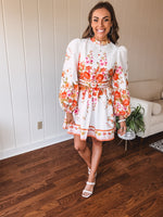 Orange Floral Border Print Mini Dress