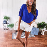 Royal Crinkle V Neck Boxy Top