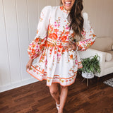 Orange Floral Border Print Mini Dress