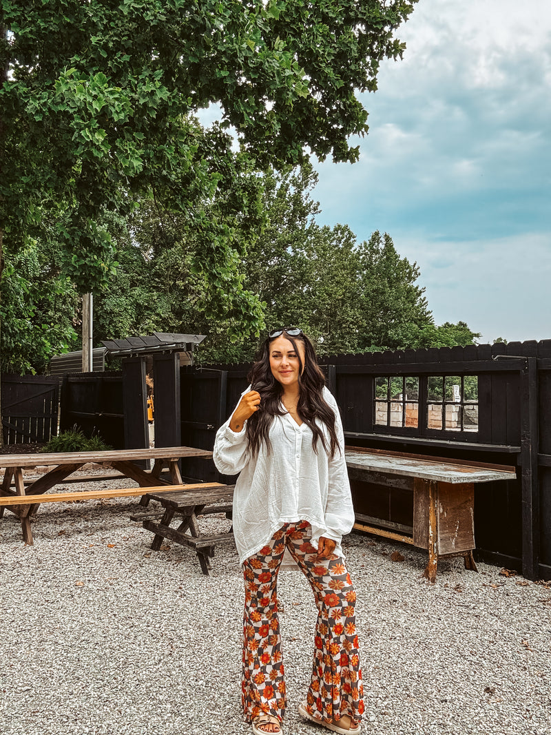 Off White Double Linen Button Down Top
