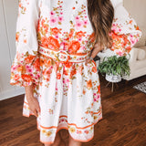 Orange Floral Border Print Mini Dress
