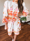 Orange Floral Border Print Mini Dress