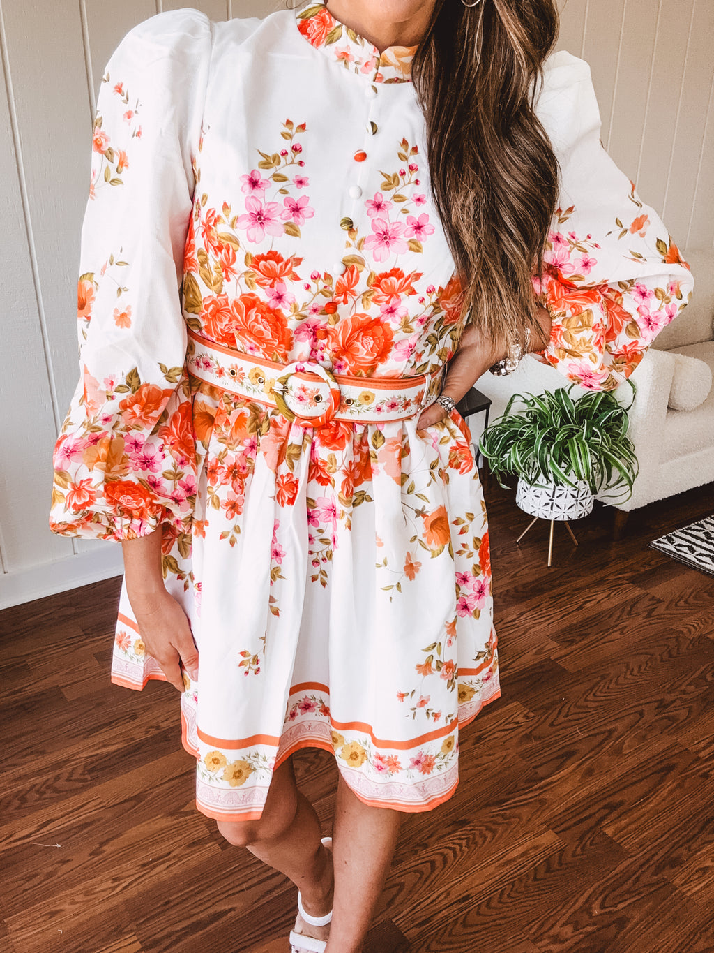Orange Floral Border Print Mini Dress