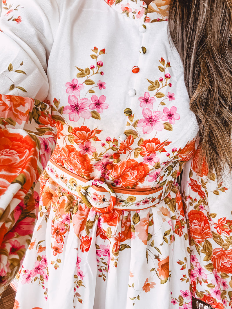 Orange Floral Border Print Mini Dress
