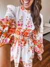 Orange Floral Border Print Mini Dress