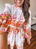 Orange Floral Border Print Mini Dress