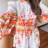 Orange Floral Border Print Mini Dress