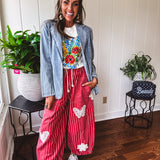 Red Stripe Butterfly Boho Patch Barrel Pant