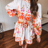 Orange Floral Border Print Mini Dress