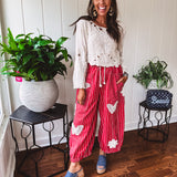 Red Stripe Butterfly Boho Patch Barrel Pant