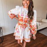 Orange Floral Border Print Mini Dress