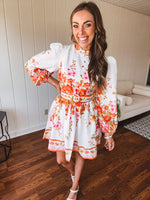 Orange Floral Border Print Mini Dress