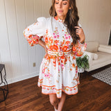 Orange Floral Border Print Mini Dress