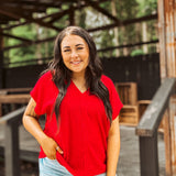 Red Texture V Neck Dolman