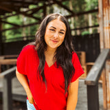 Red Texture V Neck Dolman