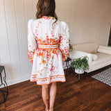 Orange Floral Border Print Mini Dress