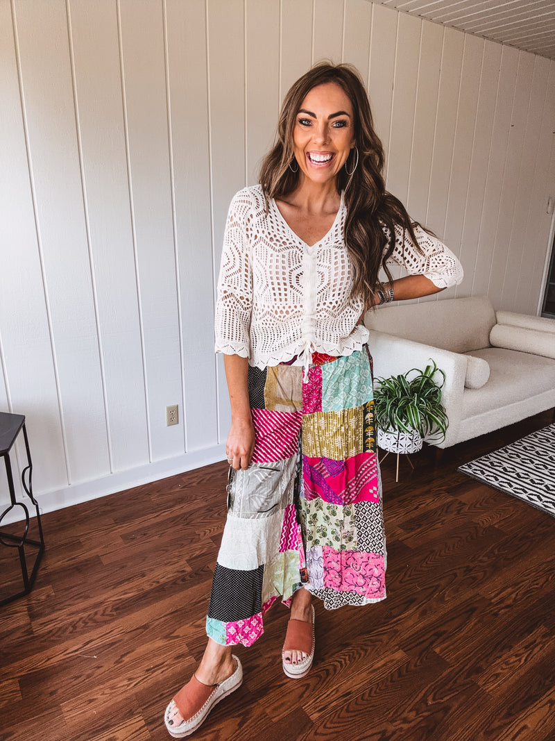 Boho Patchwork Wide Leg Pant