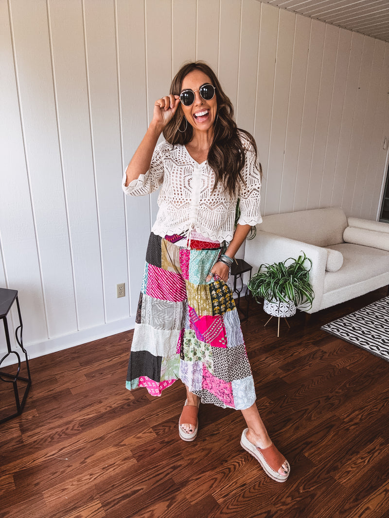 Boho Patchwork Wide Leg Pant