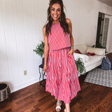 Red Stripe Round Neck Tank