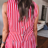 Red Stripe Round Neck Tank