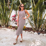 Brown + White Stripe Henley Tank Midi Dress