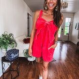 Red Mineral Wash Bow Tie Romper