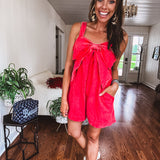 Red Mineral Wash Bow Tie Romper