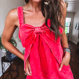 Red Mineral Wash Bow Tie Romper
