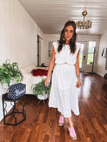 White Eyelet Detail Midi Skirt