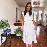 White Eyelet Detail Midi Skirt