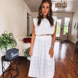 White Eyelet Detail Midi Skirt