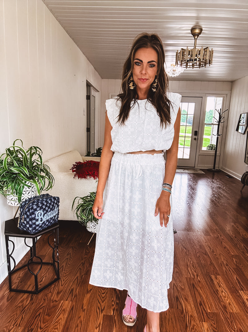 White Eyelet Bubble Hem Tank Blouse