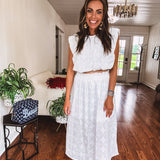 White Eyelet Detail Midi Skirt