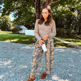 Mocha Raglan Rivet Woven Sweater