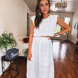 White Eyelet Detail Midi Skirt