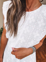 White Eyelet Bubble Hem Tank Blouse