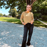 Lightweight, thin, soft striped crewneck long sleeved sweater.