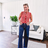 Soft comfort-stretch denim with an easy, flexible fit
Flattering mid-rise waist
Classic five-pocket design
Full-length wide-leg silhouette
Features a trouser-inspired front fold crease detail
Finished hem for a polished look
Dark wash denim
