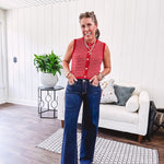 Soft comfort-stretch denim with an easy, flexible fit
Flattering mid-rise waist
Classic five-pocket design
Full-length wide-leg silhouette
Features a trouser-inspired front fold crease detail
Finished hem for a polished look
Dark wash denim