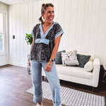 Medium wash wide leg denim with a rigid front and stretchy back for ultimate comfort and style with zero distressing.