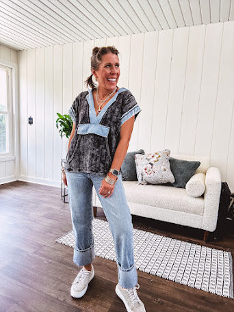 Medium wash wide leg denim with a rigid front and stretchy back for ultimate comfort and style with zero distressing.