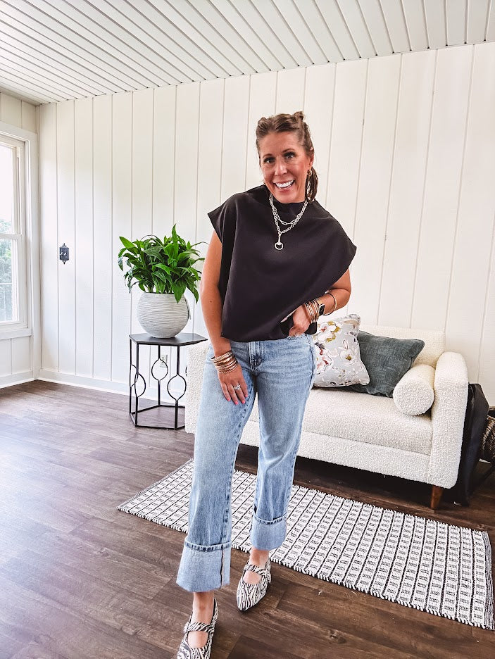 Medium wash wide leg denim with a rigid front and stretchy back for ultimate comfort and style with zero distressing.