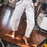 High Rise light almond barrel pants.