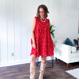 Boho Red Washed Print Dress