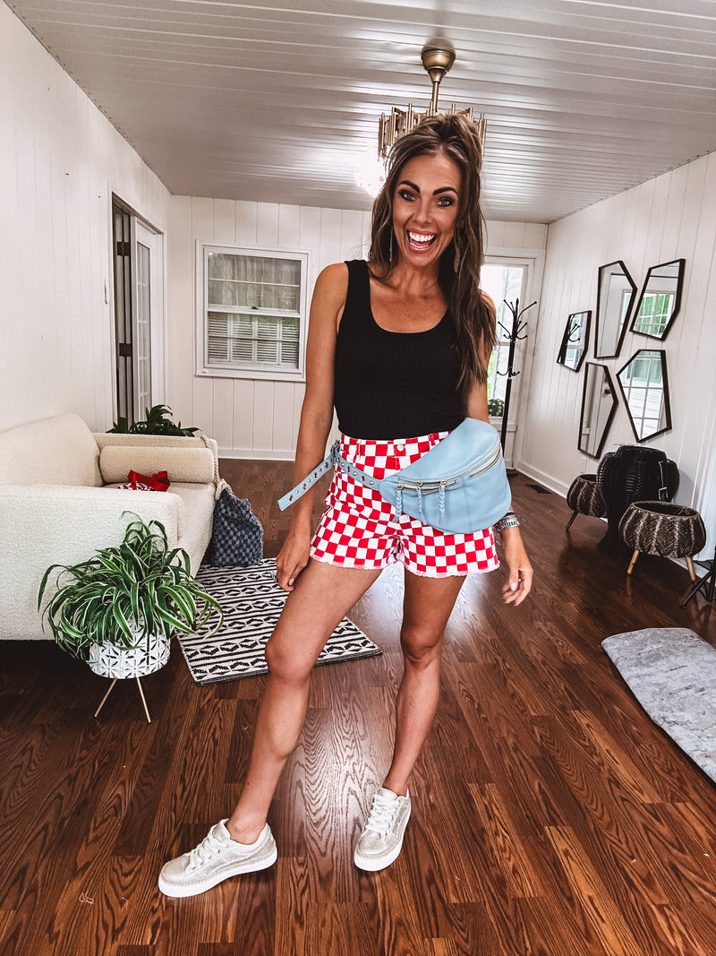 Washed Red & White Checker Short