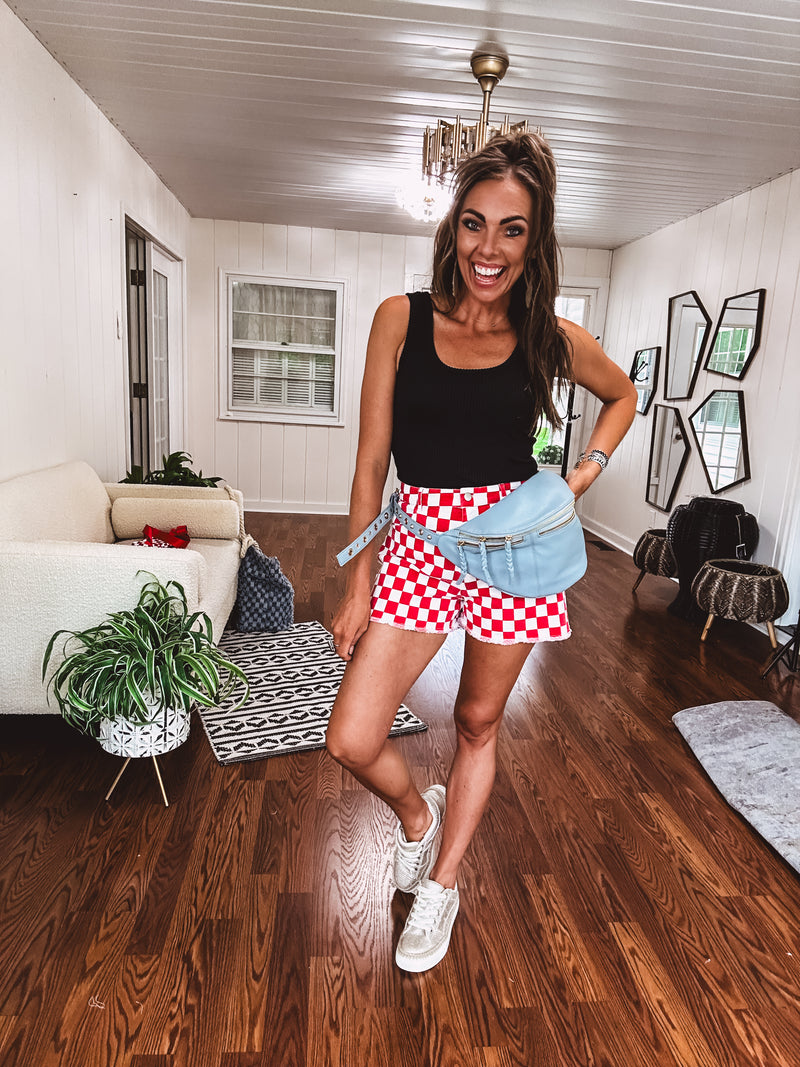 Washed Red & White Checker Short