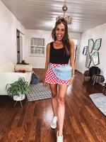 Washed Red & White Checker Short