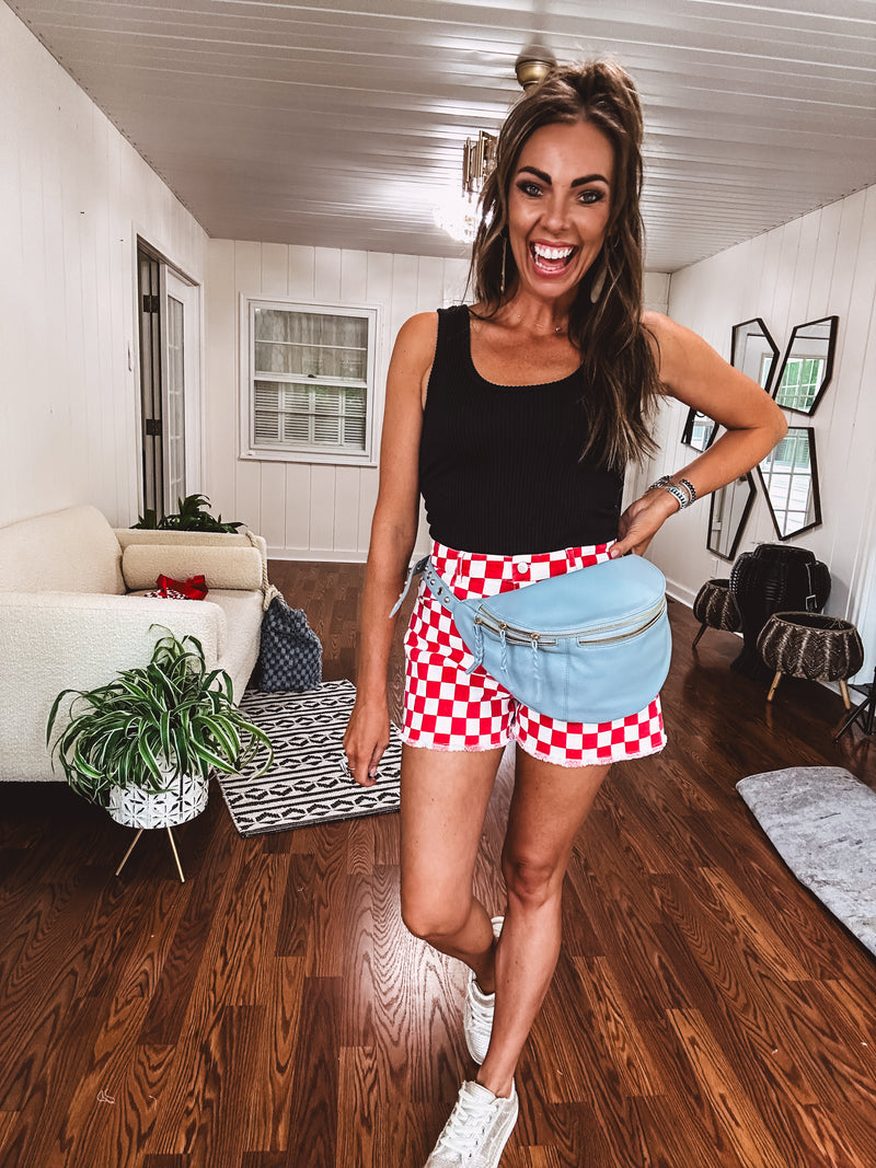 Washed Red & White Checker Short
