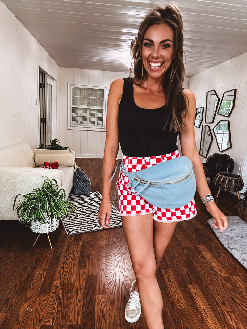 Washed Red & White Checker Short