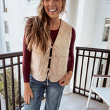 Taupe Heart Quilted Tie Vest